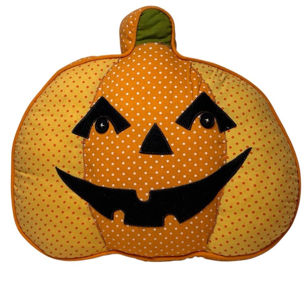 Happy Jack-O-Lantern Polka Dot Pumpkin Pillow
